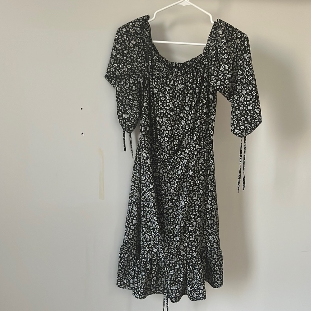 Midi ruched floral - black white zara dress